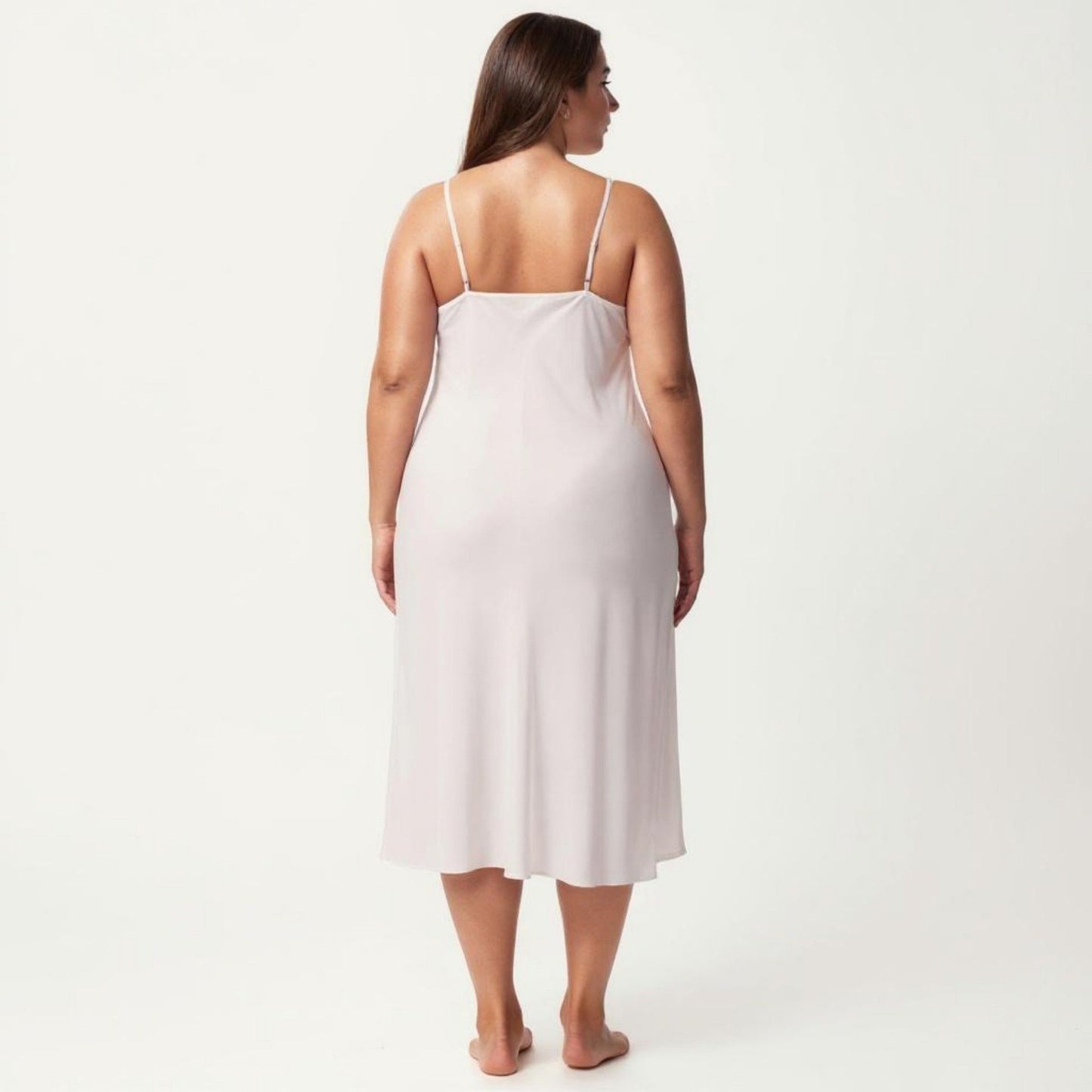 Plus Size Satin Slip Nightgown with Adjustable Spaghetti Straps Midi Length Relaxed Fit Sleepwear Dress