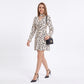 Floral Print Mini Dress V Neck Ruched Long Sleeve A Line Dress