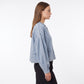 Long Sleeve Denim Pullover Top Split Neck Relaxed Fit Blouse