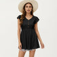 Eyelet Babydoll Top with V-Neckline Button Front and Flutter Sleeves