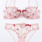 Floral Embroidered Sheer Mesh Underwire Bra and Panty Two Piece Lingerie Set
