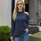 Cold Shoulder Long Sleeve Top with Cowl Neck Detail