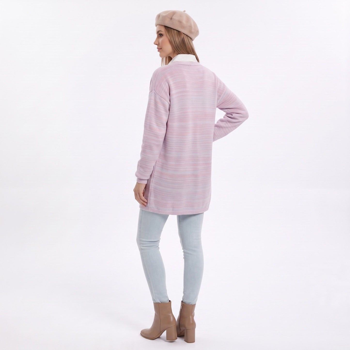 Long Open Front Knit Cardigan with Drop Shoulders