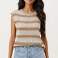 Sleeveless Striped Knit Top with Shoulder Button Detail and Relaxed Fit