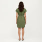 Short Sleeve Button Front Shirt Dress with Collared Neckline and Adjustable Waist Tie