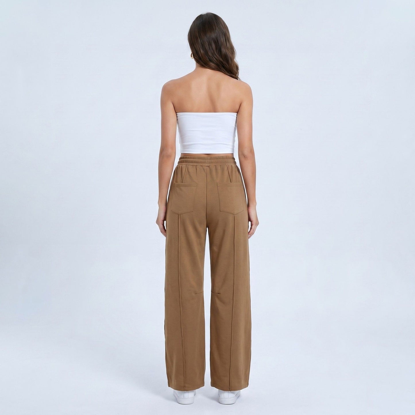 High Rise Drawstring Wide Leg Utility Pants with Patch Pockets