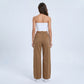 High Rise Drawstring Wide Leg Utility Pants with Patch Pockets
