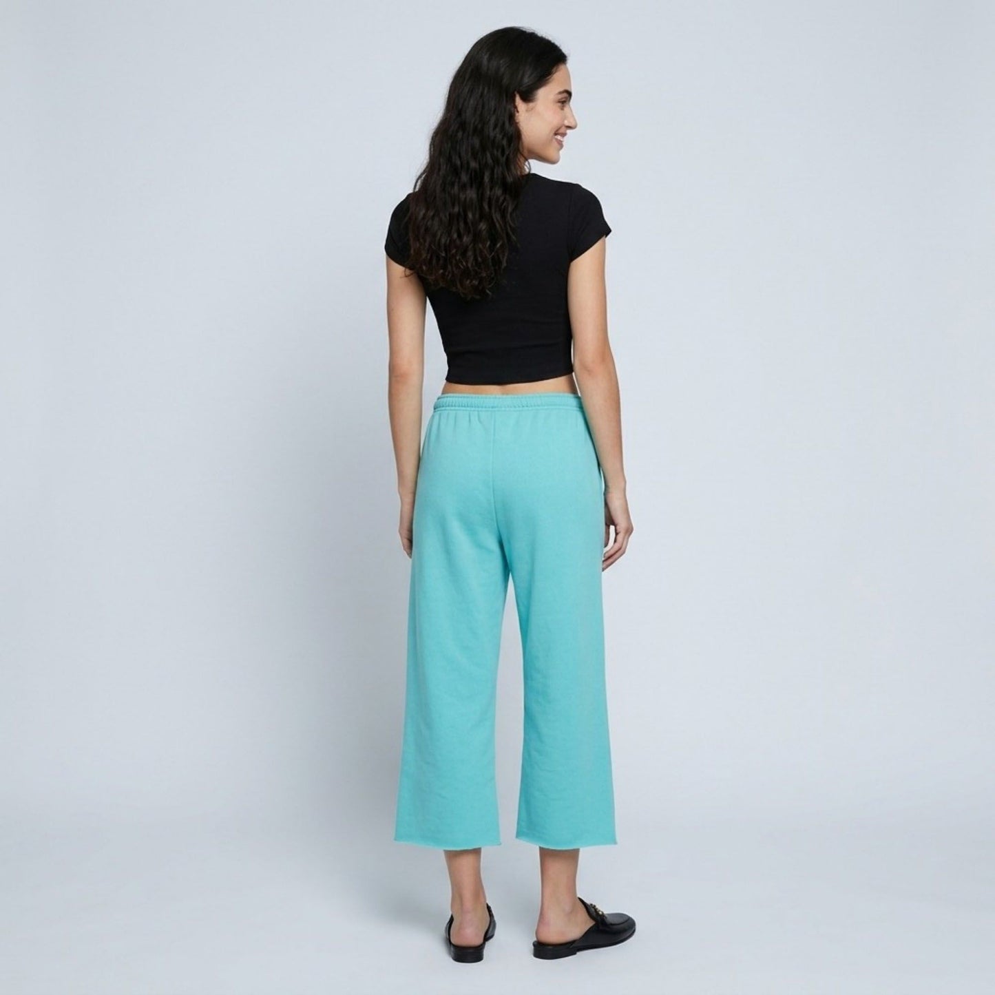 Drawstring Waistband Cropped Wide-Leg Trousers