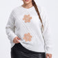 Plus Size Floral Applique Textured Crewneck Sweater