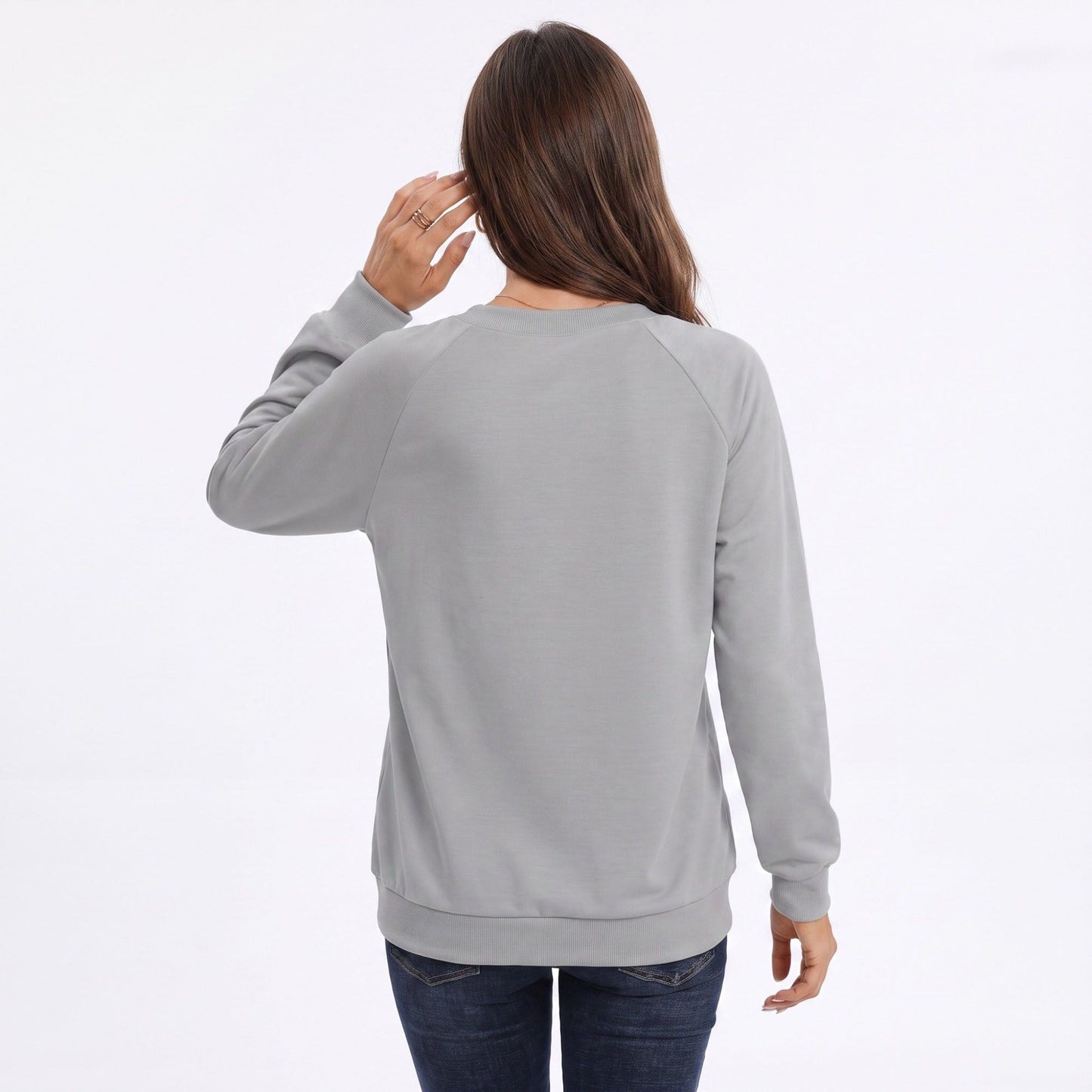 Long Sleeve V-Neck Sweatshirt with Raglan Sleeves