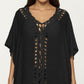 Crochet Trim Swim Cover Up Dress Loose Short Sleeve Lightweight Beach Kaftan