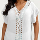 Maxi Swim Cover Up Dress with Crochet Trim V Neck Short Sleeves Relaxed Lightweight Fit