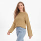 V Neck Textured Knit Pullover Sweater with Long Sleeves