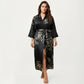 Plus Size Satin Floral Kimono Robe with Self Tie Belt Longline Open Front Lightweight Sleepwear