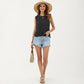 Sleeveless Cable Knit Top with Crew Neck and Ribbed Hem