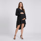 Maternity V Neck High Low Mini Dress with Long Sleeves and Tiered Hem