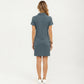 Short Sleeve Collared Mini Dress with Split V Neck Textured Knit Relaxed Fit Casual Dress