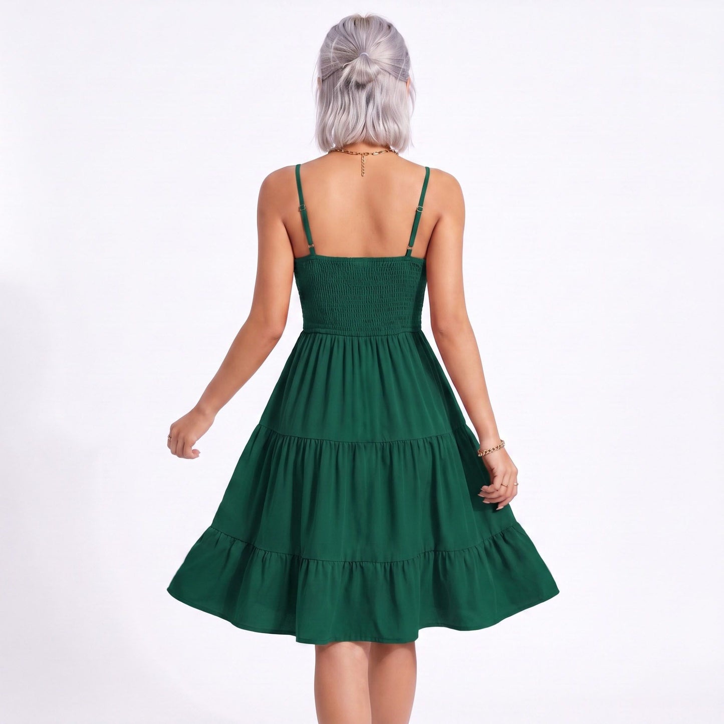 Spaghetti Strap Square Neck Smocked Back Tiered Dress