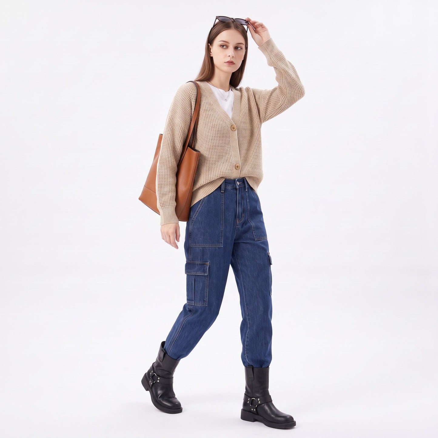 Textured V-Neck Button-Front Cardigan Sweater
