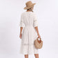 V-Neck Lace Trim Bell Sleeve Midi Dress