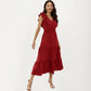 Tiered Midi Dress with Ruffle Sleeves and Smocked Waist