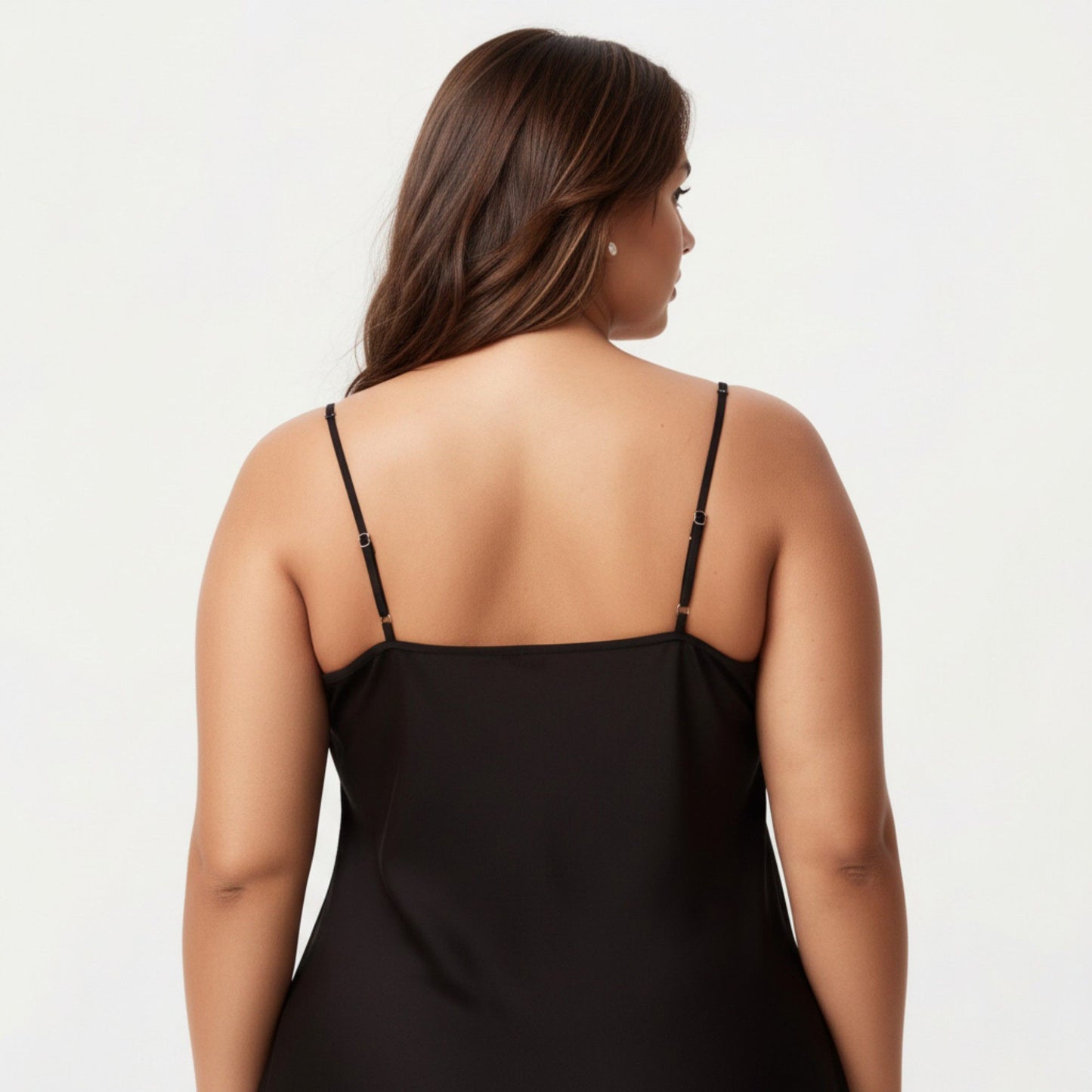 Plus Size Satin Slip Nightgown with Adjustable Spaghetti Straps Midi Length Relaxed Fit Sleepwear Dress