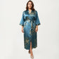 Plus Size Satin Floral Kimono Robe with Self Tie Belt Longline Open Front Lightweight Sleepwear