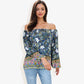 Off Shoulder Floral Print Long Sleeve Bohemian Blouse