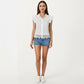 Sleeveless Button Front Eyelet Top with Ruffle Shoulders and Scalloped Hem