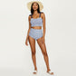 Maternity Striped Smocked Bikini Set with Tie-Shoulder Top and High-Waisted Bottom