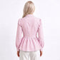 Striped Long Sleeve Button Down Peplum Shirt with Collared Neckline