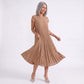 Crew Neck Short Sleeve Accordion Pleated Midi Dress