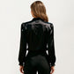 Long Sleeve Blouse with Lace Trim Front and Puff Sleeve Cuffs