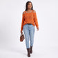 Cold Shoulder Strap Argyle Textured Long Sleeve Knit Sweater