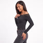 Off-the-Shoulder Lace Trim Long Sleeve Crop Top