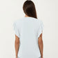 Short Sleeve Top with Flutter Ruffle Sleeves and Split V Neck Relaxed Fit Casual Shirt