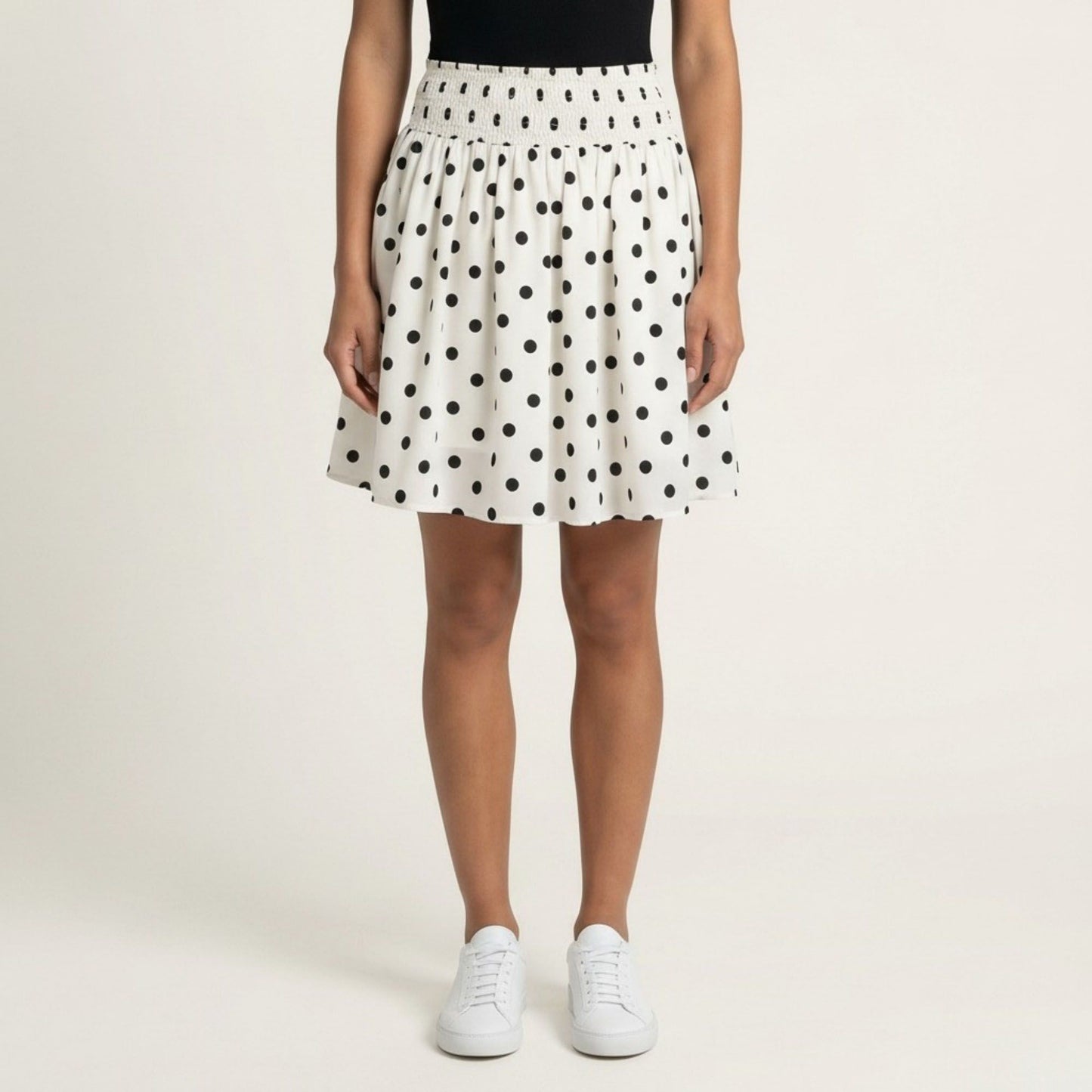 Polka Dot A Line Skirt Smocked High Waist Flowy Lightweight Casual Mini Skirt