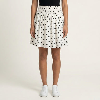 Polka Dot A Line Skirt Smocked High Waist Flowy Lightweight Casual Mini Skirt
