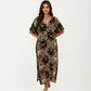 Geometric Print Maxi Caftan Dress with V-Neckline Relaxed Fit and Draped Silhouette