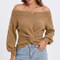 Off Shoulder Front Twist Knit Long Sleeve Sweater