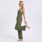 Button Front Jumpsuit Sleeveless Wide Leg Utility Pocket Outfit