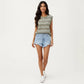 Sleeveless Striped Knit Top with Shoulder Button Detail and Relaxed Fit