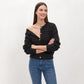 Wavy Pointelle Button-Front Long Sleeve Knit Cardigan