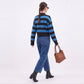 Striped V-Neck Cropped Cardigan Sweater