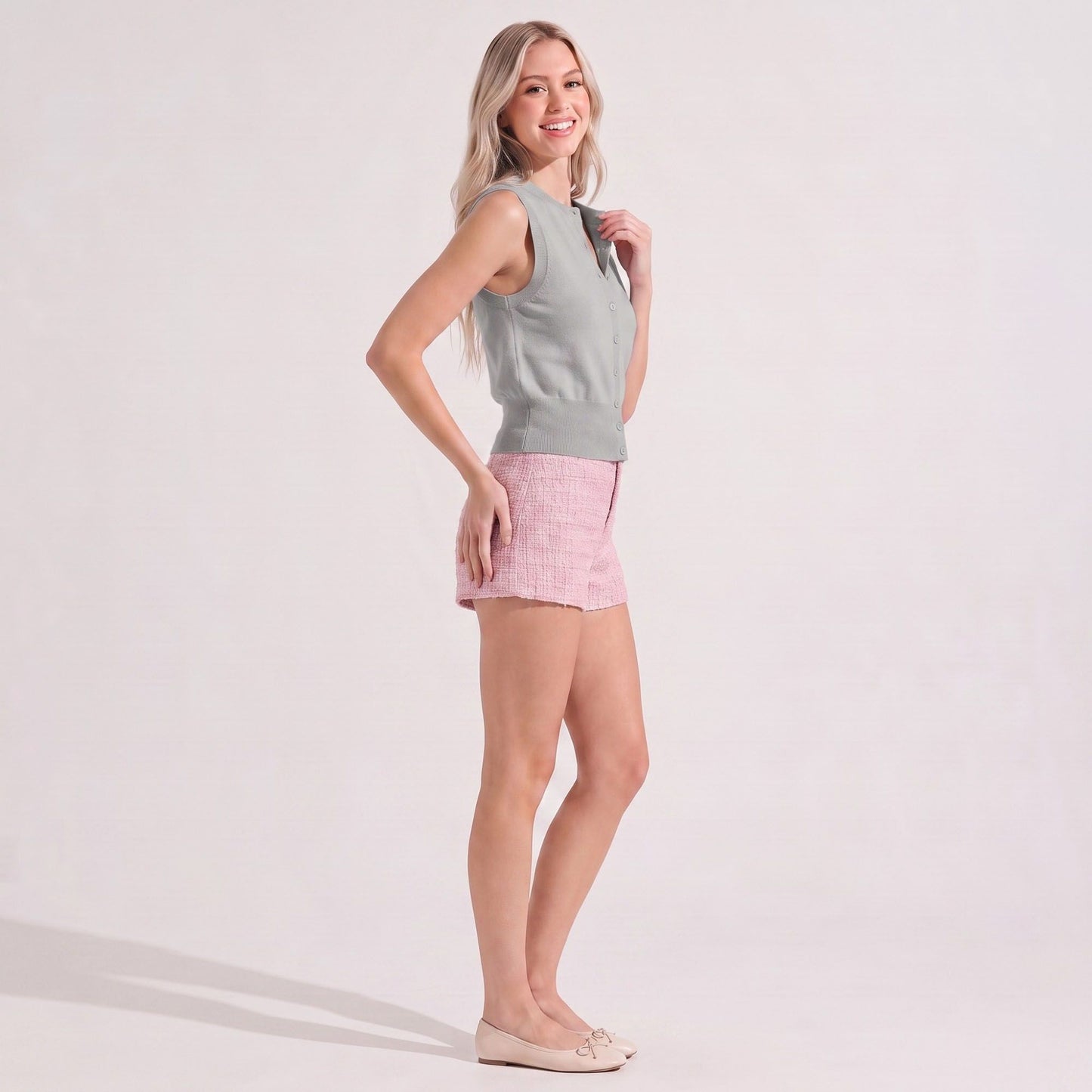 Sleeveless Button-Front Knit Cardigan Vest
