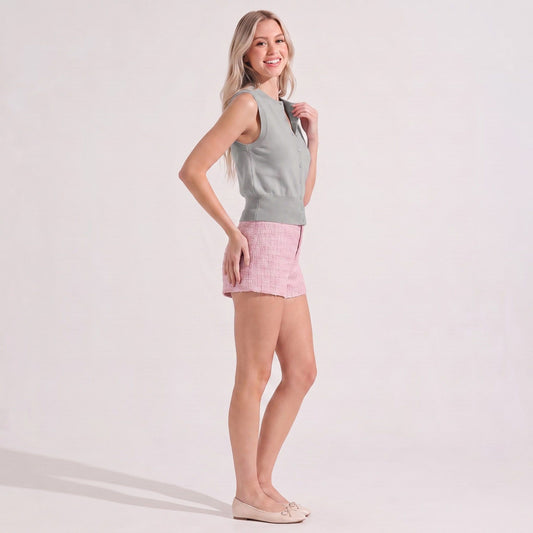 Sleeveless Button-Front Knit Cardigan Vest