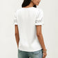 Satin Faux Pearl Neck Top with Puff Sleeves and Smooth Draped Finish