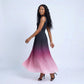 Sleeveless High Neck Pleated Ombre A-Line Maxi Dress with Flowy Skirt