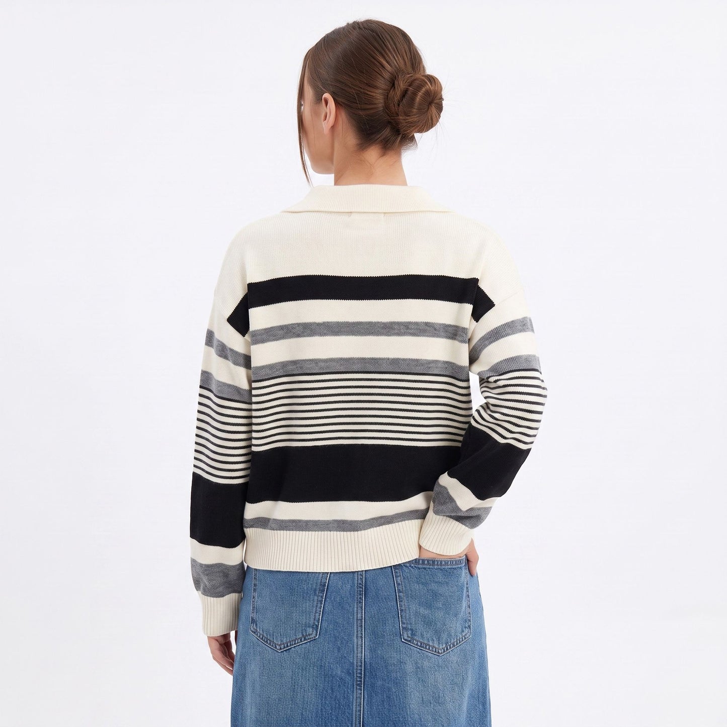 Striped Collared Button Front Knit Cardigan Sweater