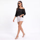 Open Stitch Knit Sweater One Shoulder Geometric Long Sleeve Top